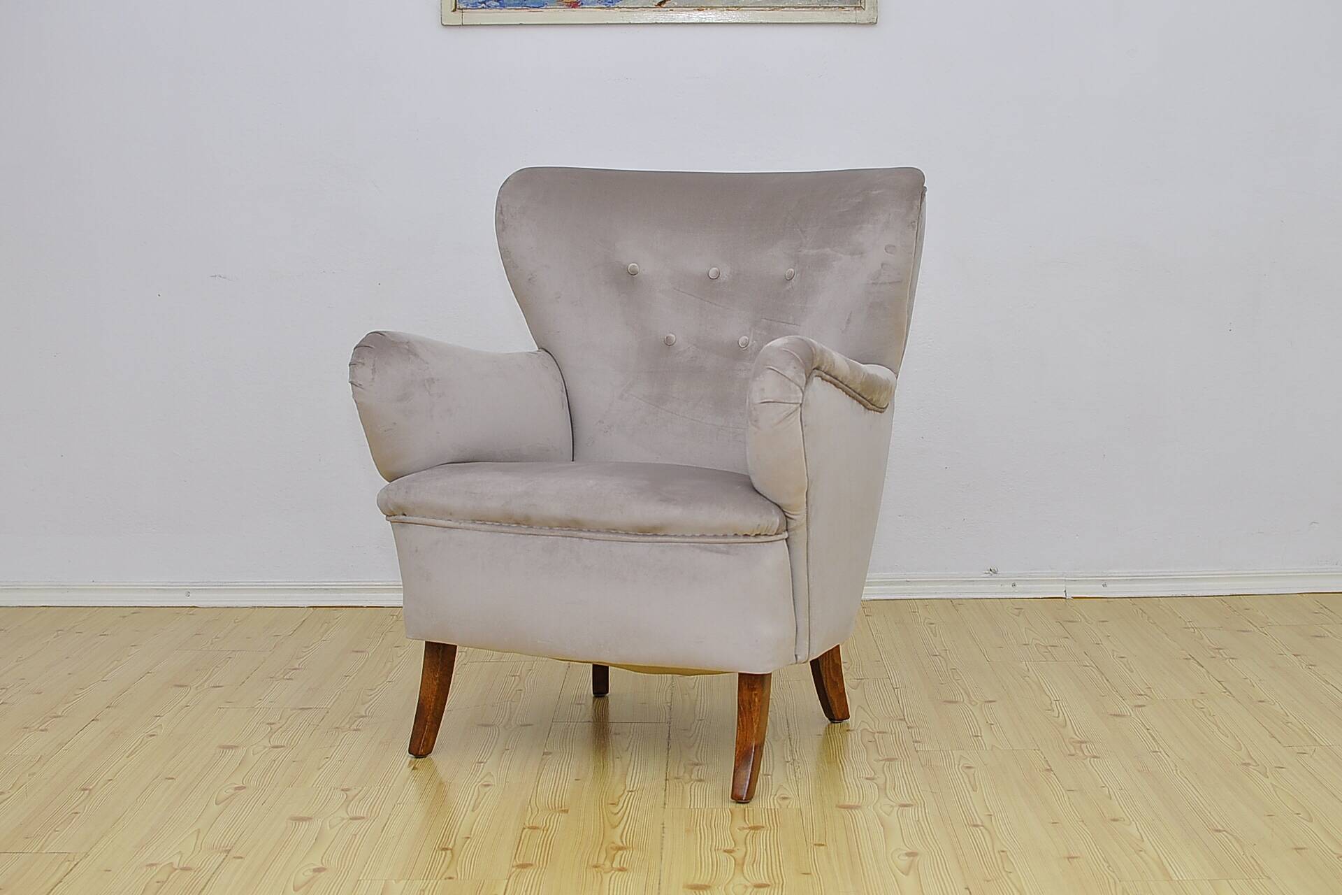 Swedish Velvet Wingback Armchair, 1950s