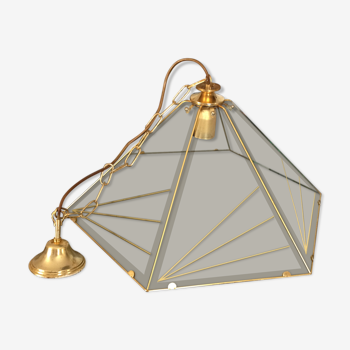 Faceted hanging lamp in glass and brass