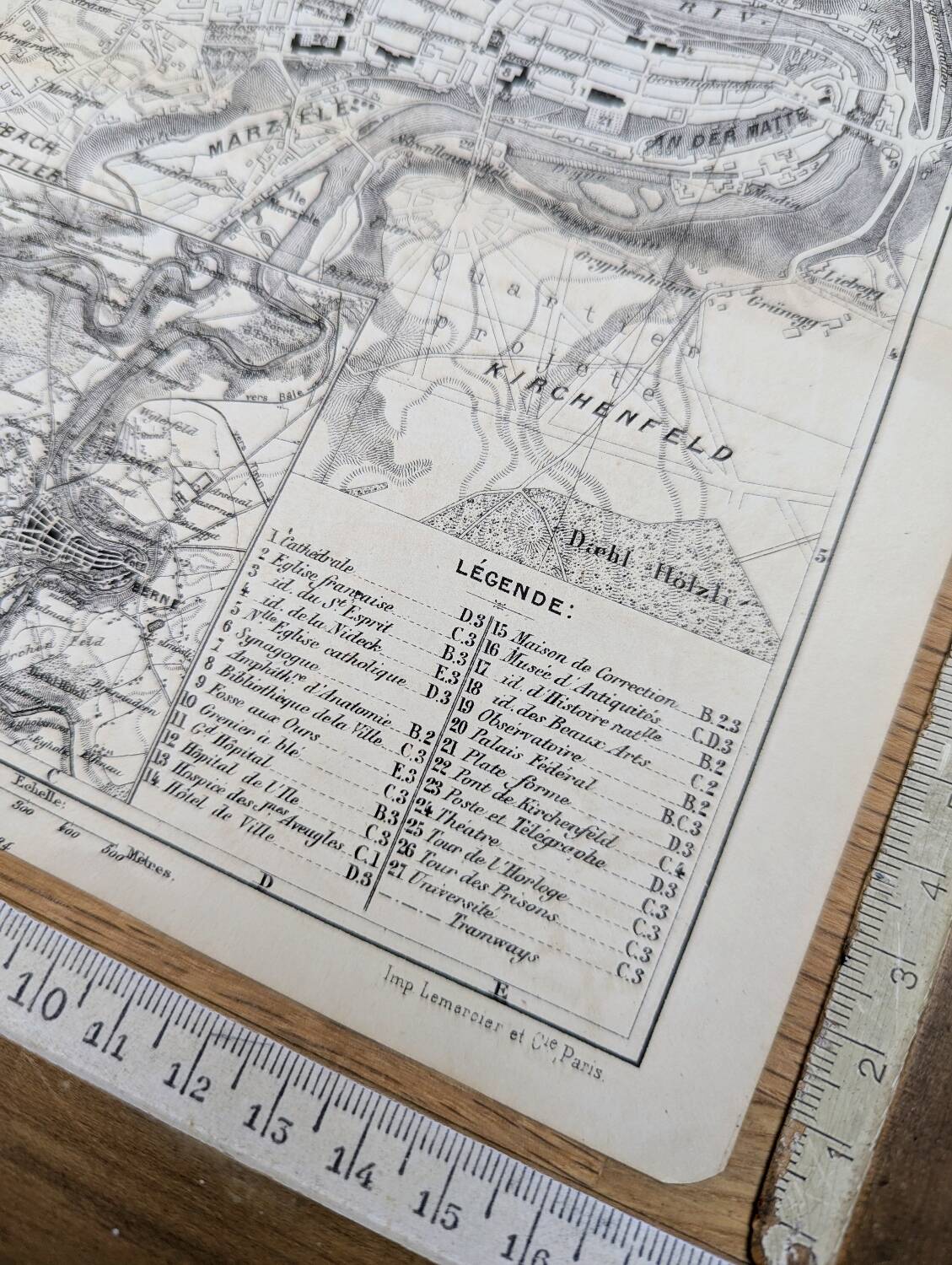 Bern, old map, printed in 1844.
