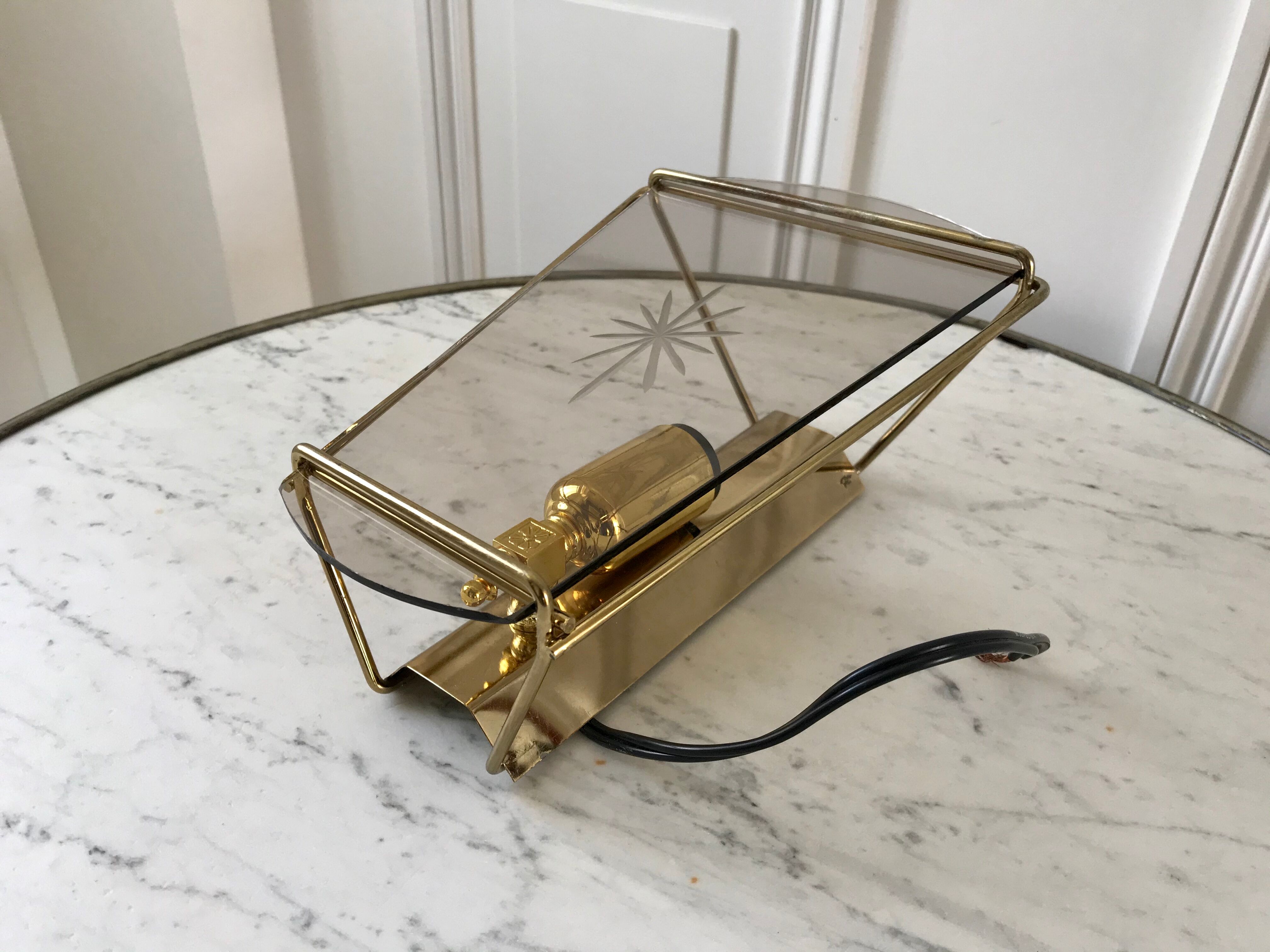 Wall lamp in smoked glass and golden metal 60s