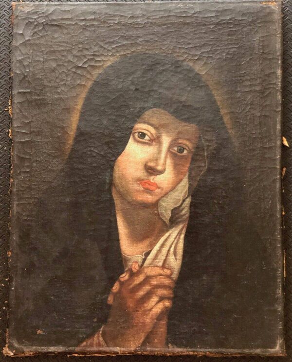 Vierge Marie peinture sur toile du XVIIe anonyme 49 cm par 38 cm école Italienne