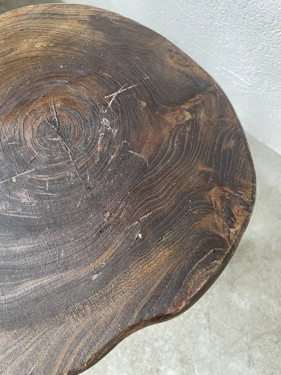 50s tripod oak stool