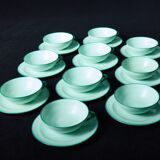 Set of 7 vintage green coffee cups with 12 saucers