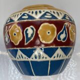 Cache pot ancien en faïence émaillée et cloisonnée