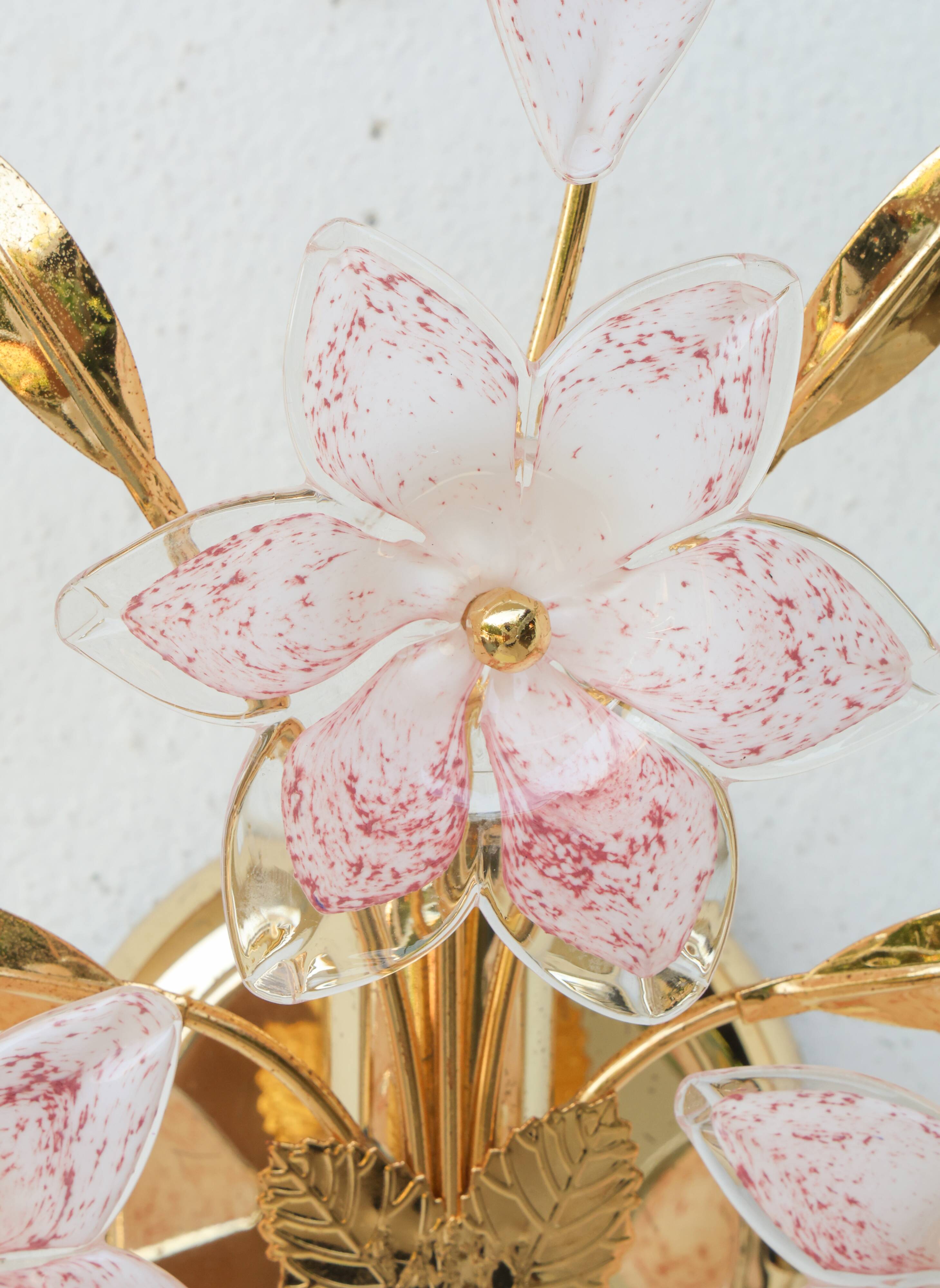 Ensemble de 2 appliques Murano fleurs roses, années 1970