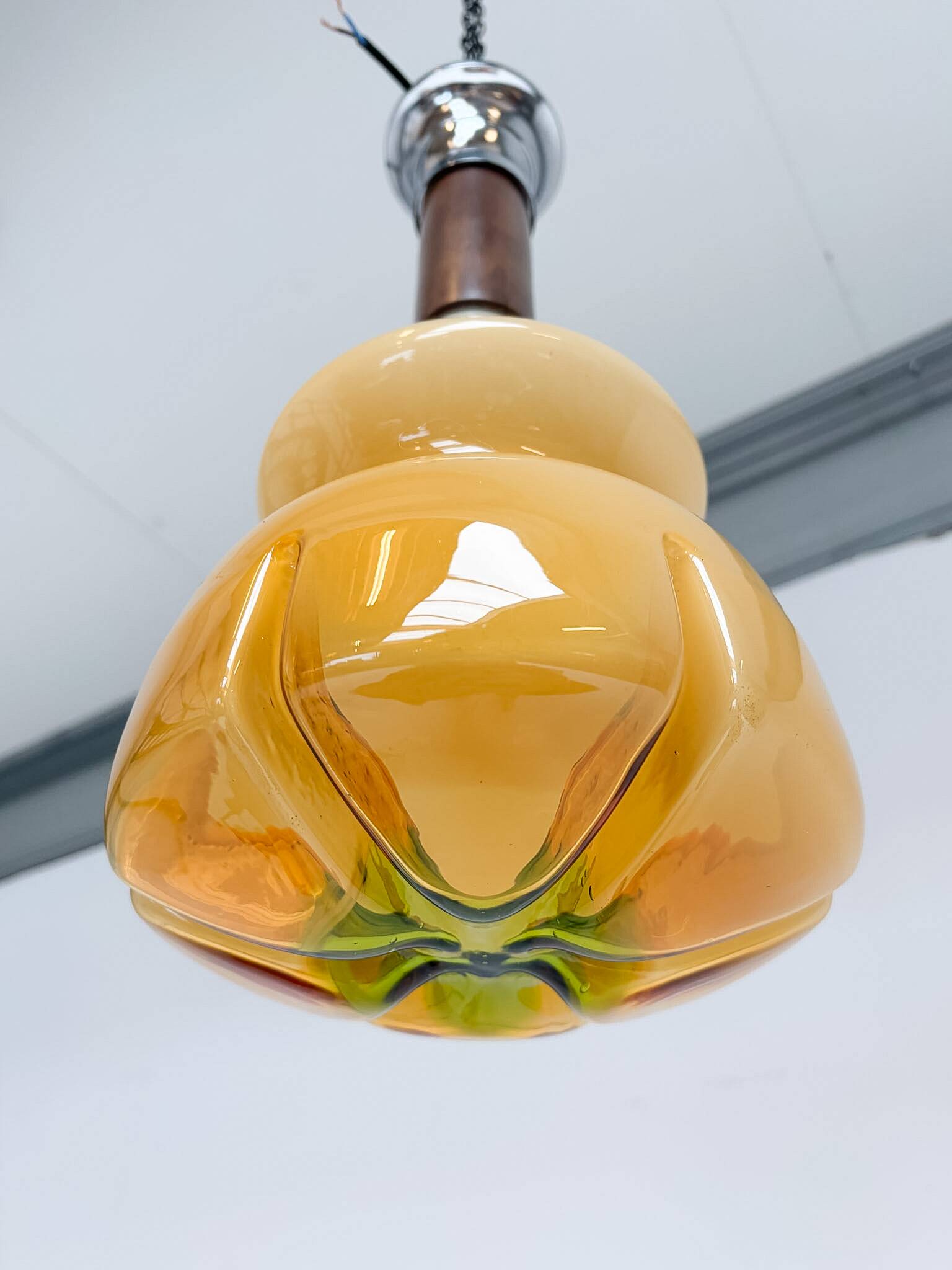 Amber colored Murano glass ceiling lamp from Italy, 1960s