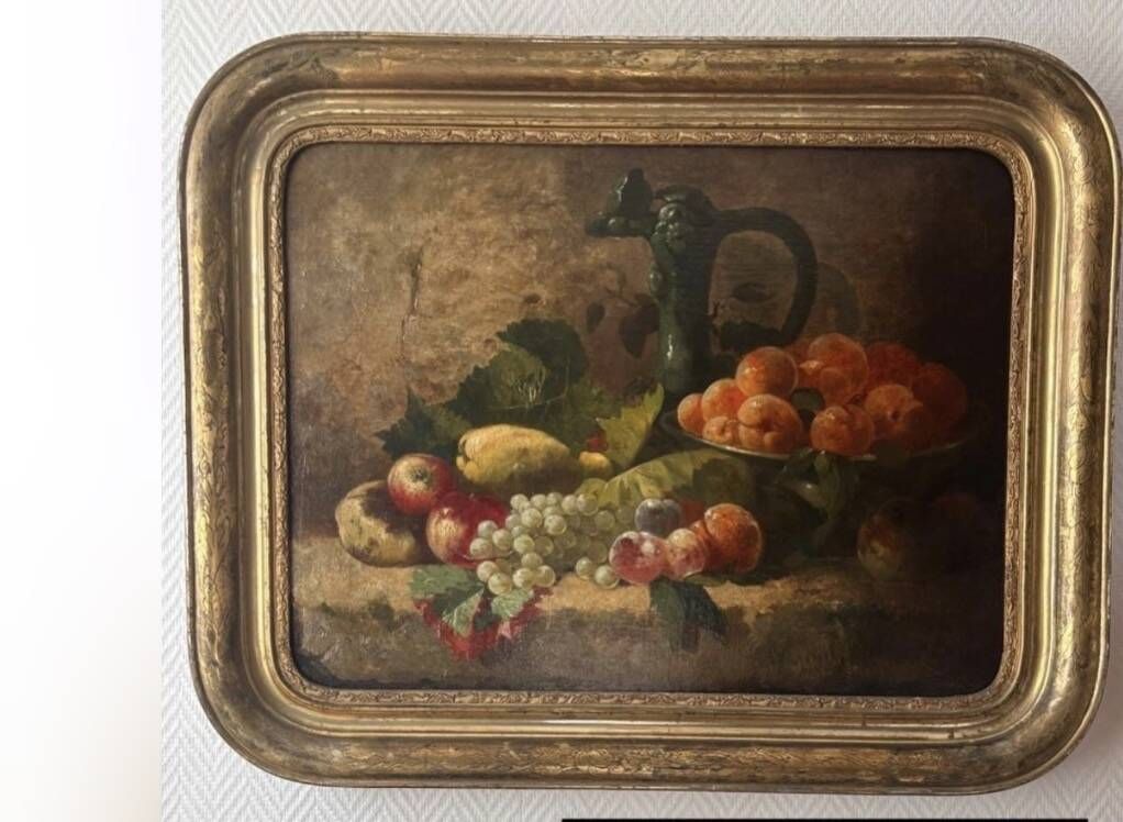 Large still life with fruits from the 19th century – oil on canvas and gilded frame – in superb condition.
