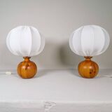Sculptural modern table lamps from the mid-century in solid pine, Fagerhults Sweden, 1970.