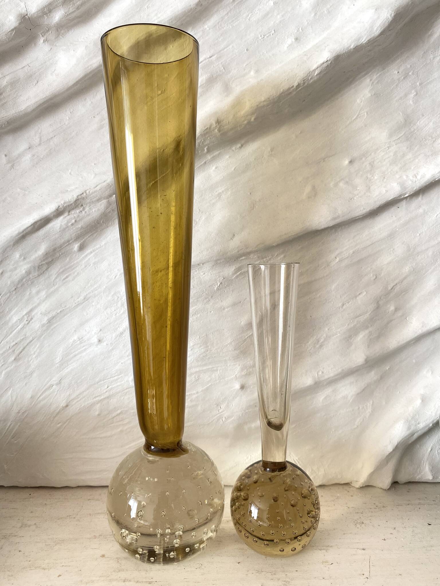 Soliflores vintage en verre bullé teinté