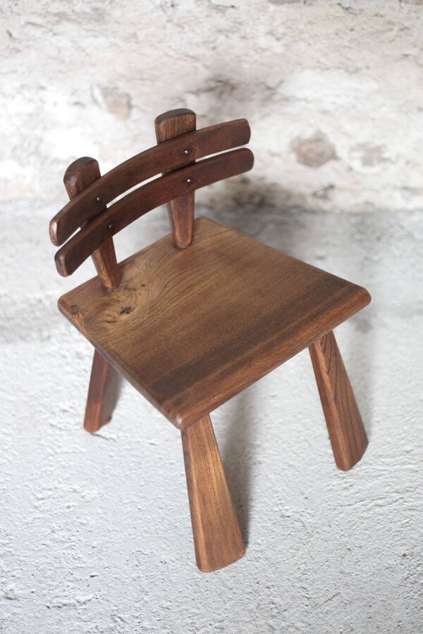 Chaise bois brutaliste, petite chaise enfant ou décorative, porte-plante
