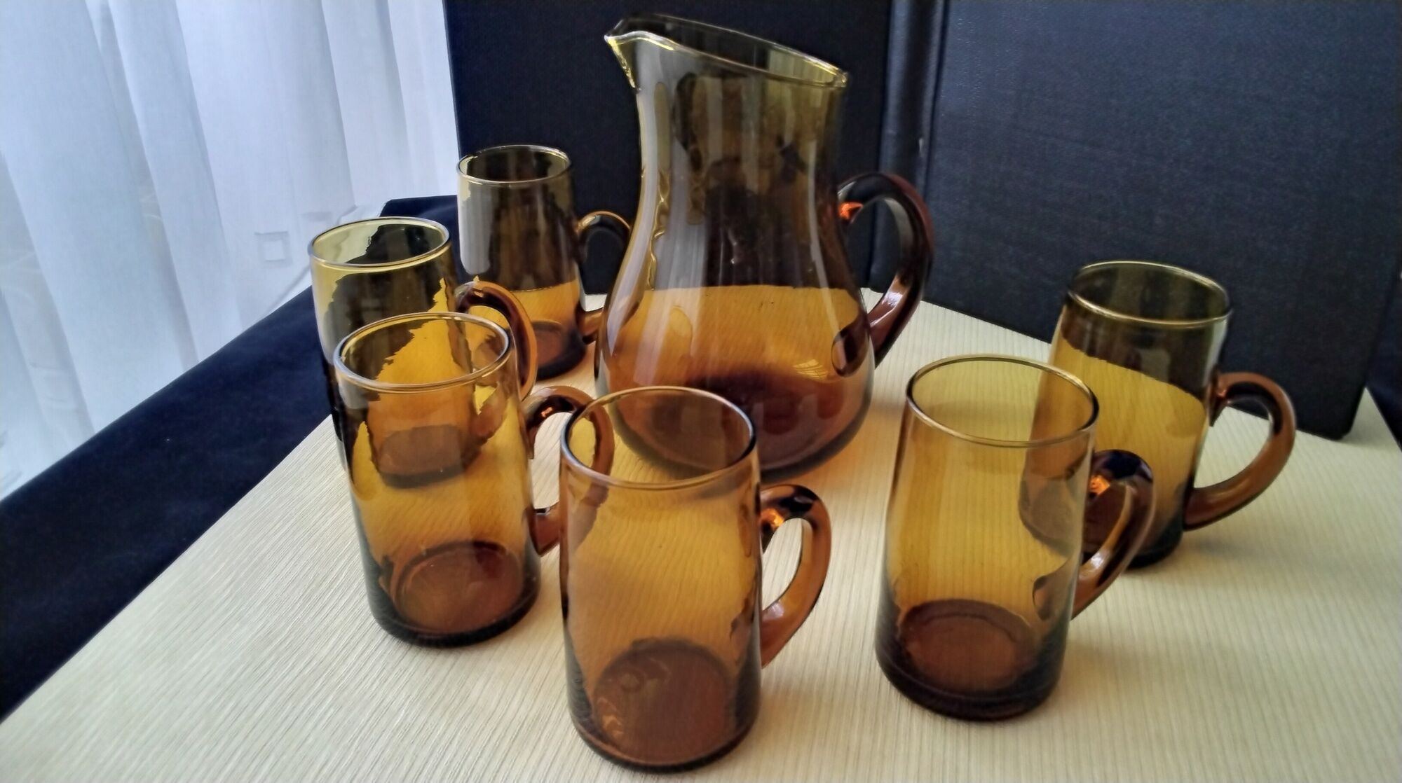 Amber glass cider or orangeade set for 6 people