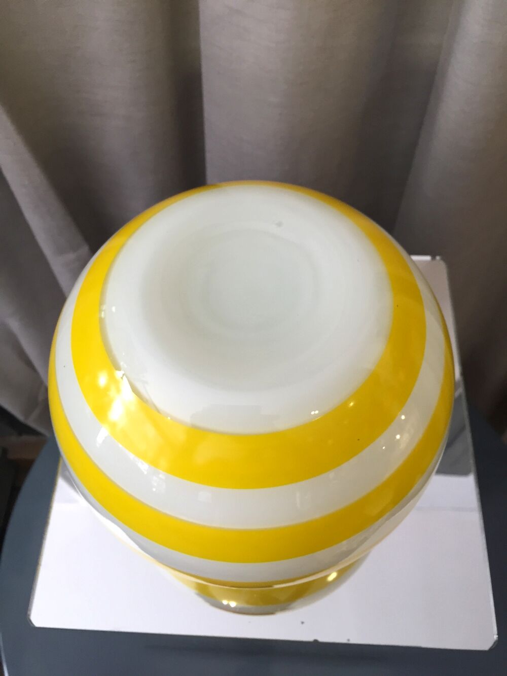 Opaline ball vase stripes bayaderes white and yellow