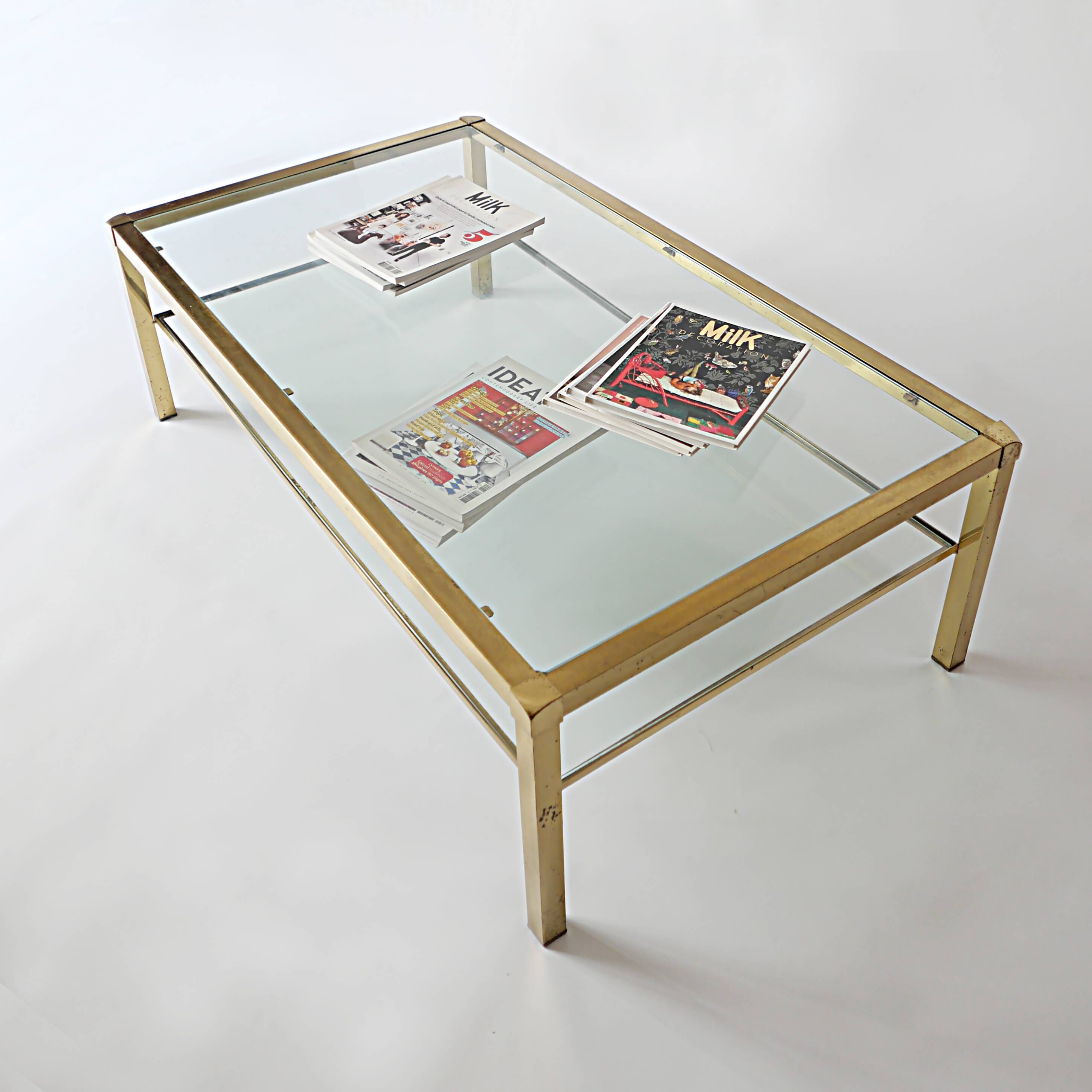 Glass and brass coffee table with gilded metal 1950-1970 MAISON JANSEN