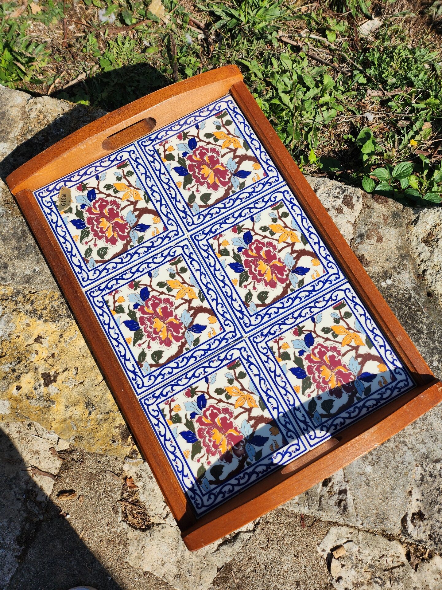 Large Gien peony platter