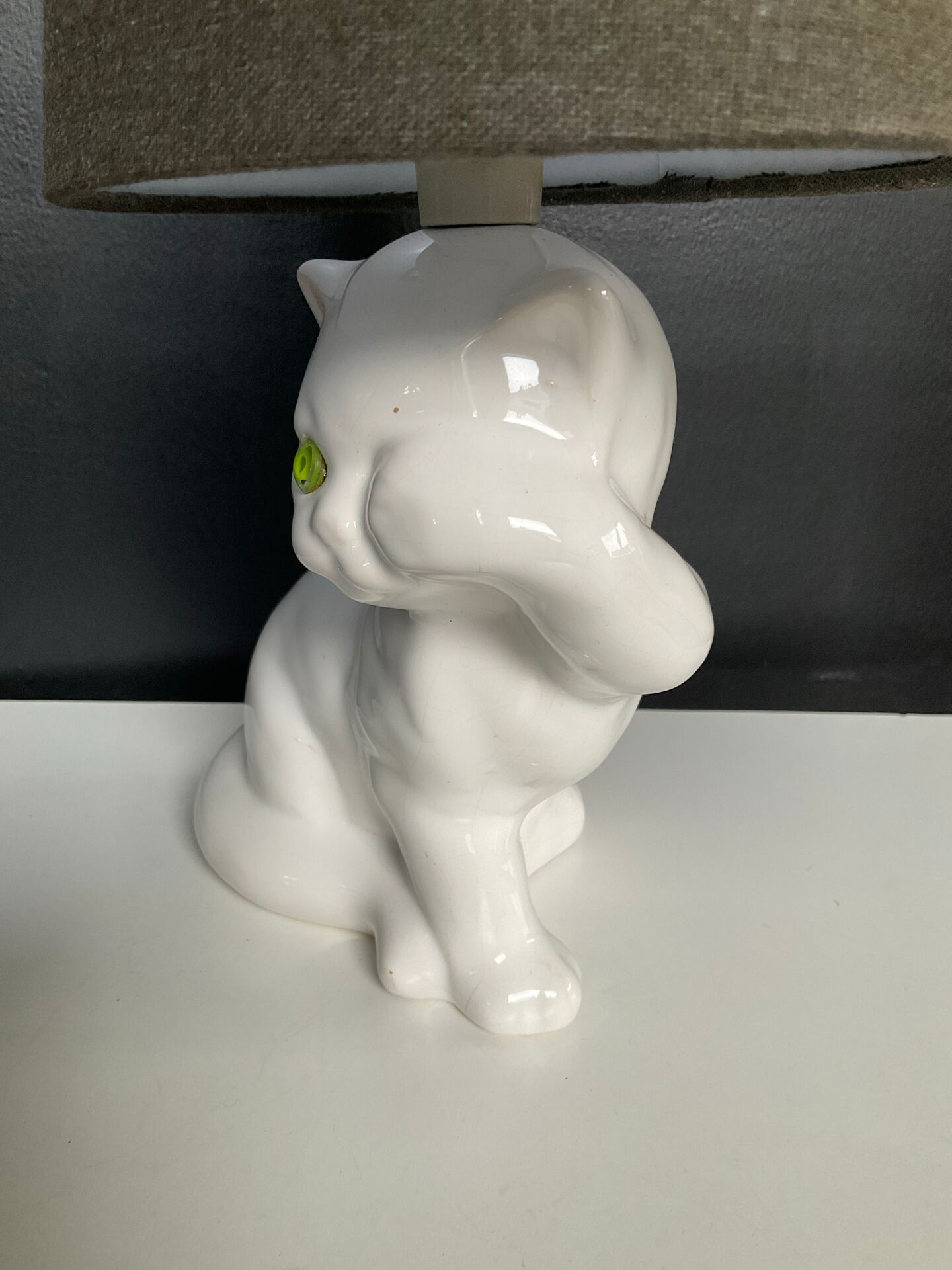 Vintage ceramic enamel cat lamp from the 1970s.