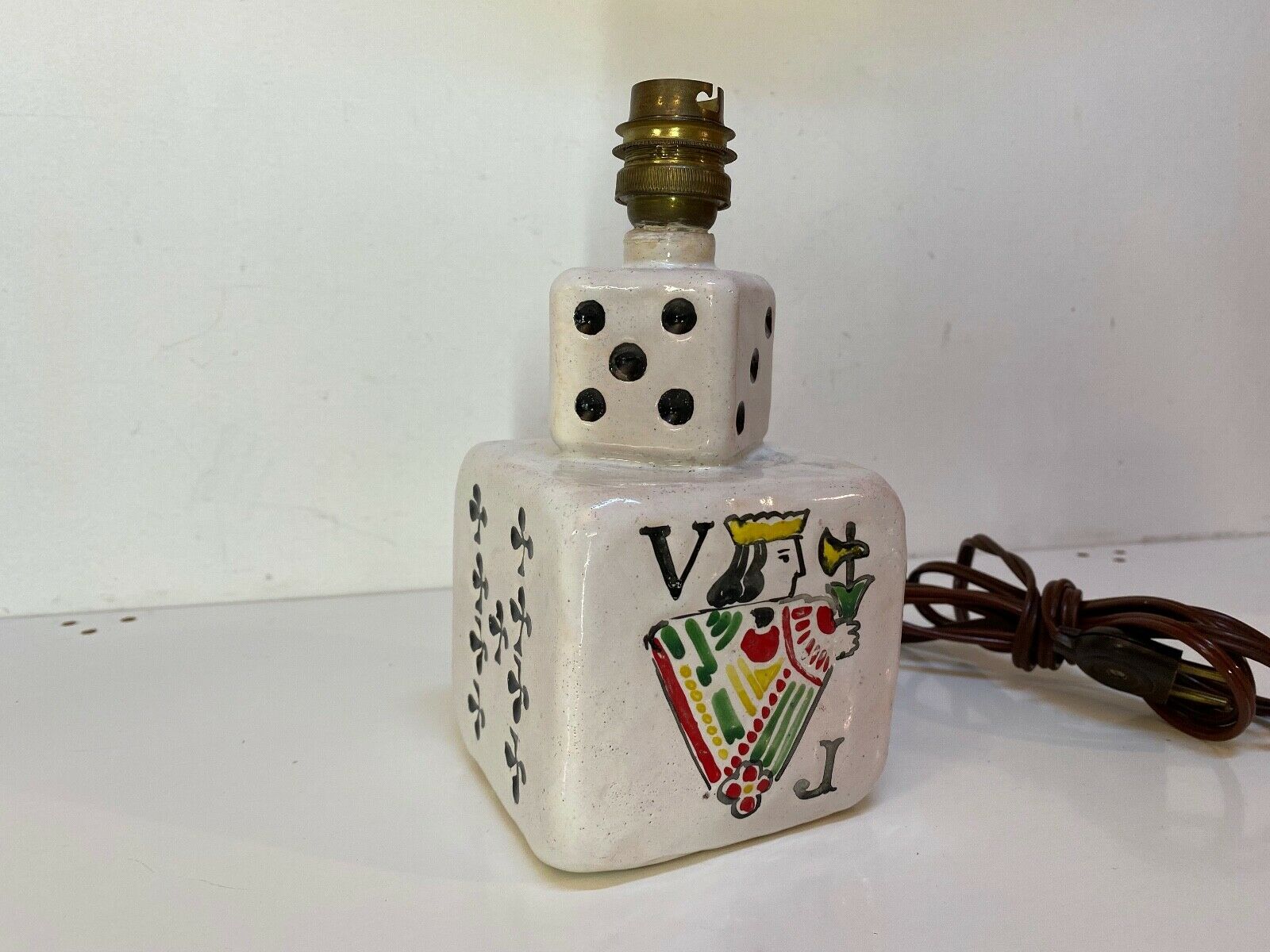 old ceramic desk lamp domino design and vintage card games 1950