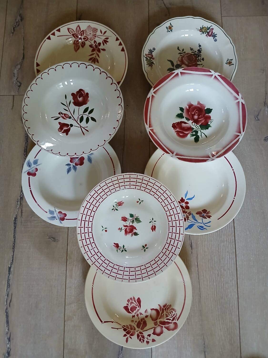 8 mismatched antique soup plates