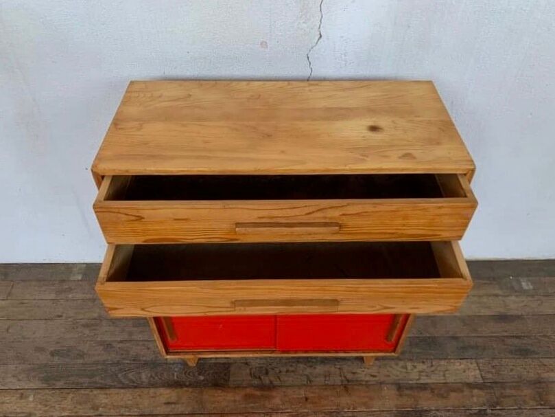 Small infilade vintage chest of drawers 2 sliding doors 2 drawers