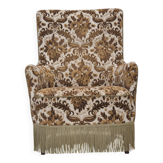 1960s, Danish highback armchair, furniture velour fabric, ash wood.