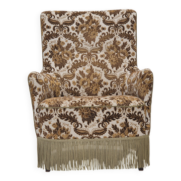1960s, Danish highback armchair, furniture velour fabric, ash wood.