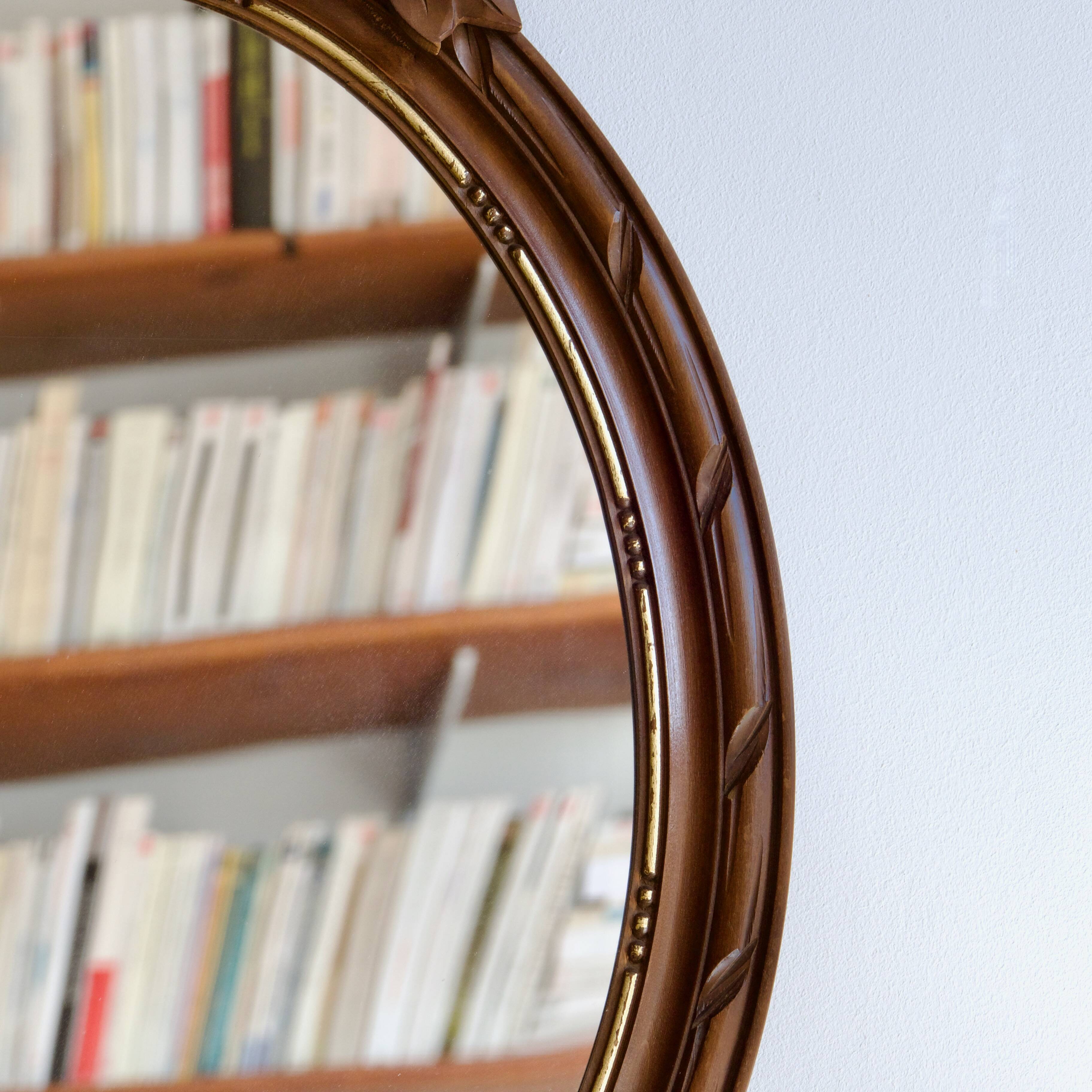 Gustavian knot hand carved oval wooden mirror