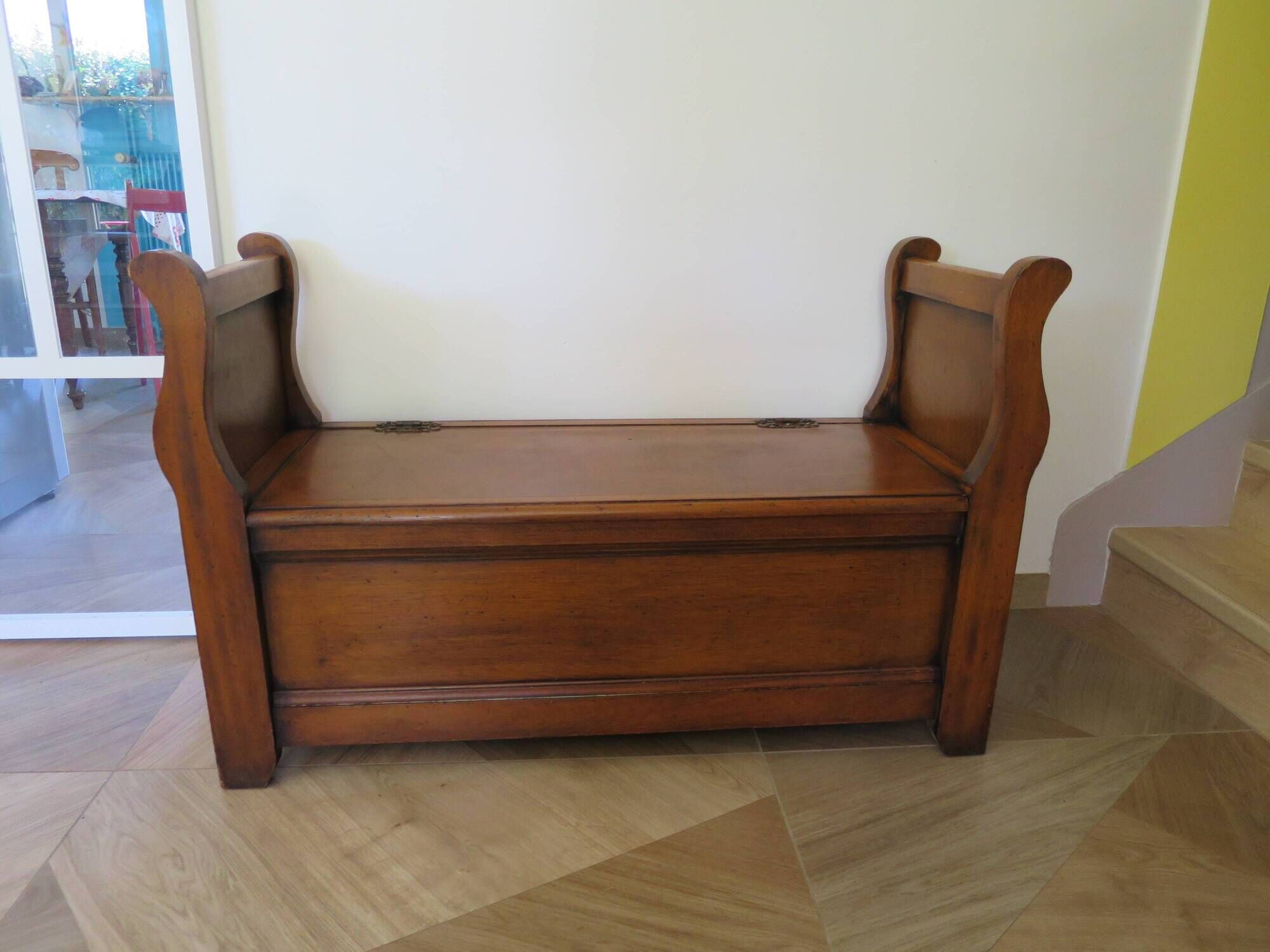 Rare entrance bench - Old chest bench - toy chest - oak color