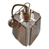 Vintage 70s chandelier in smoked glass and brass