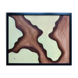 Tableau peinture en relief vert olive doux et brun