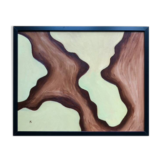 Soft olive green and brown relief painting