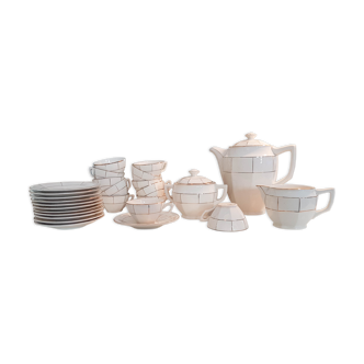Service à café porcelaine blanc doré Digoin Sarreguemines Made in France