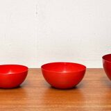 Modern mid-century red enamel bowl sets by Kaj Franck for Finel, Finland, 1960s, set of 4.