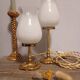 Duo art deco bedside lamps bronze and white glass tulip
