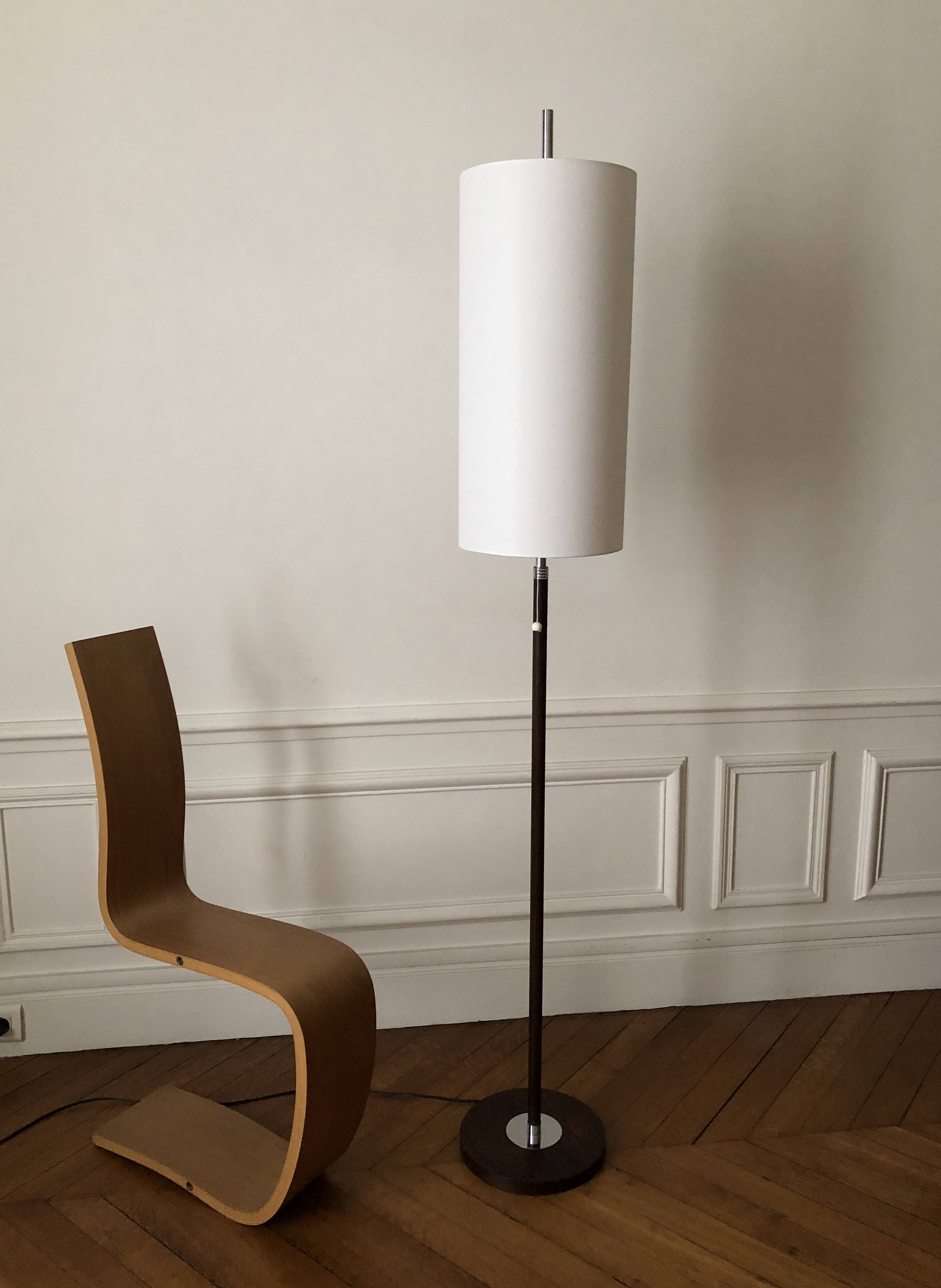 Monix floor lamp, height adjustable in chrome and wood - Paris 1960