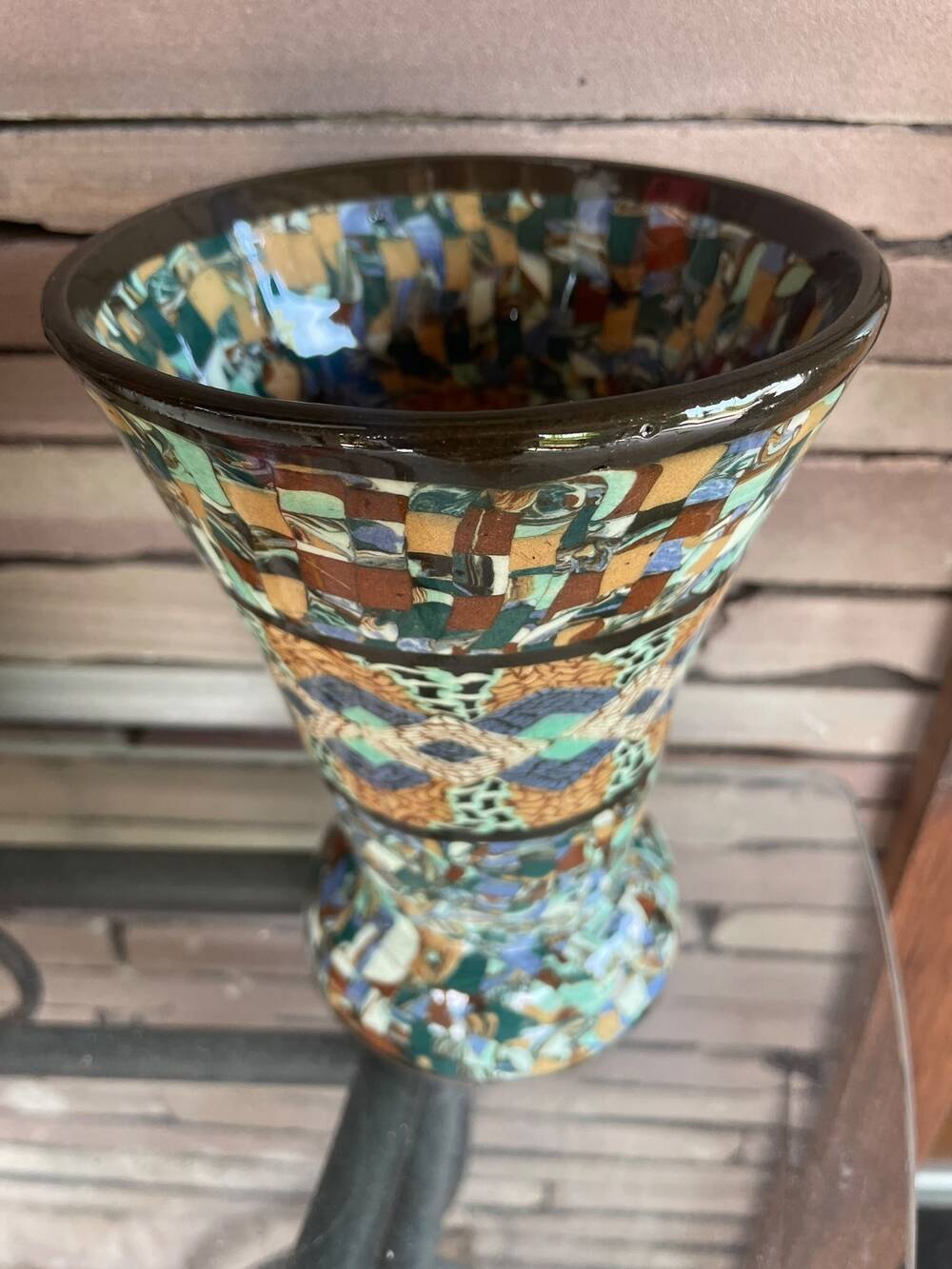 Cornet vase mosaic gerbino vallauris decor sideboard dried flowers