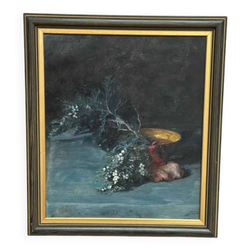 Original Swedish Oil On Panel – “White Flowers” – Vintage & Framed