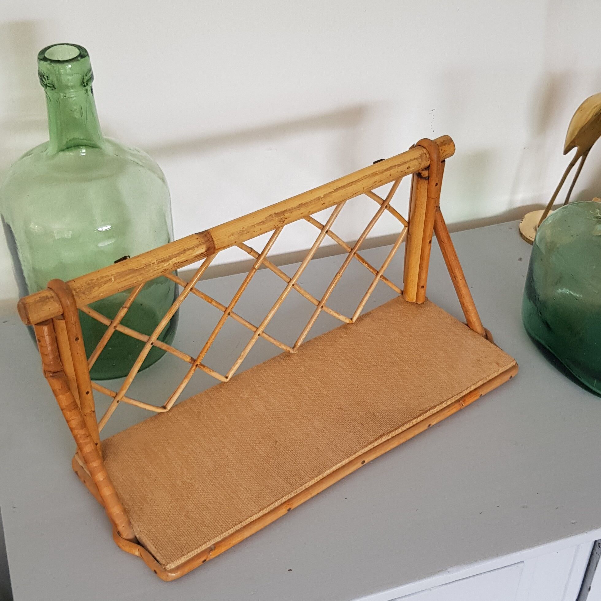 Vintage rattan wall shelf