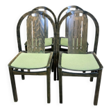 Set of 4 Baumann Argos bistro chairs in wood and green fabric from the 80s France