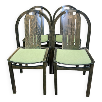 Ensemble de 4 chaises bistrot Baumann Argos bois et tissu vert années 80 France