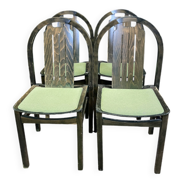 Ensemble de 4 chaises bistrot Baumann Argos bois et tissu vert années 80 France