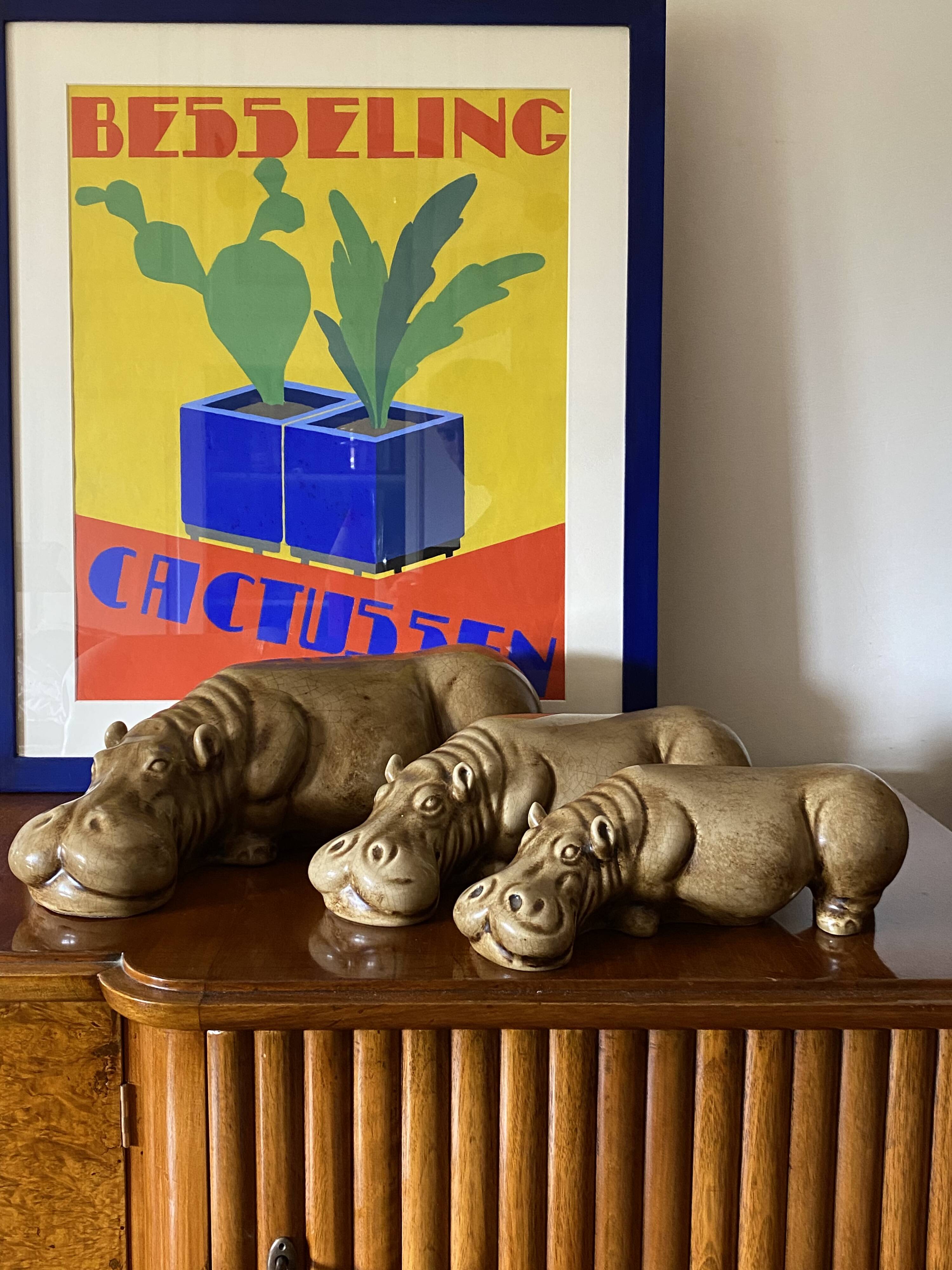 Mid-century Set of 3 ceramic hippos, Zaccagnini Italy 1950s