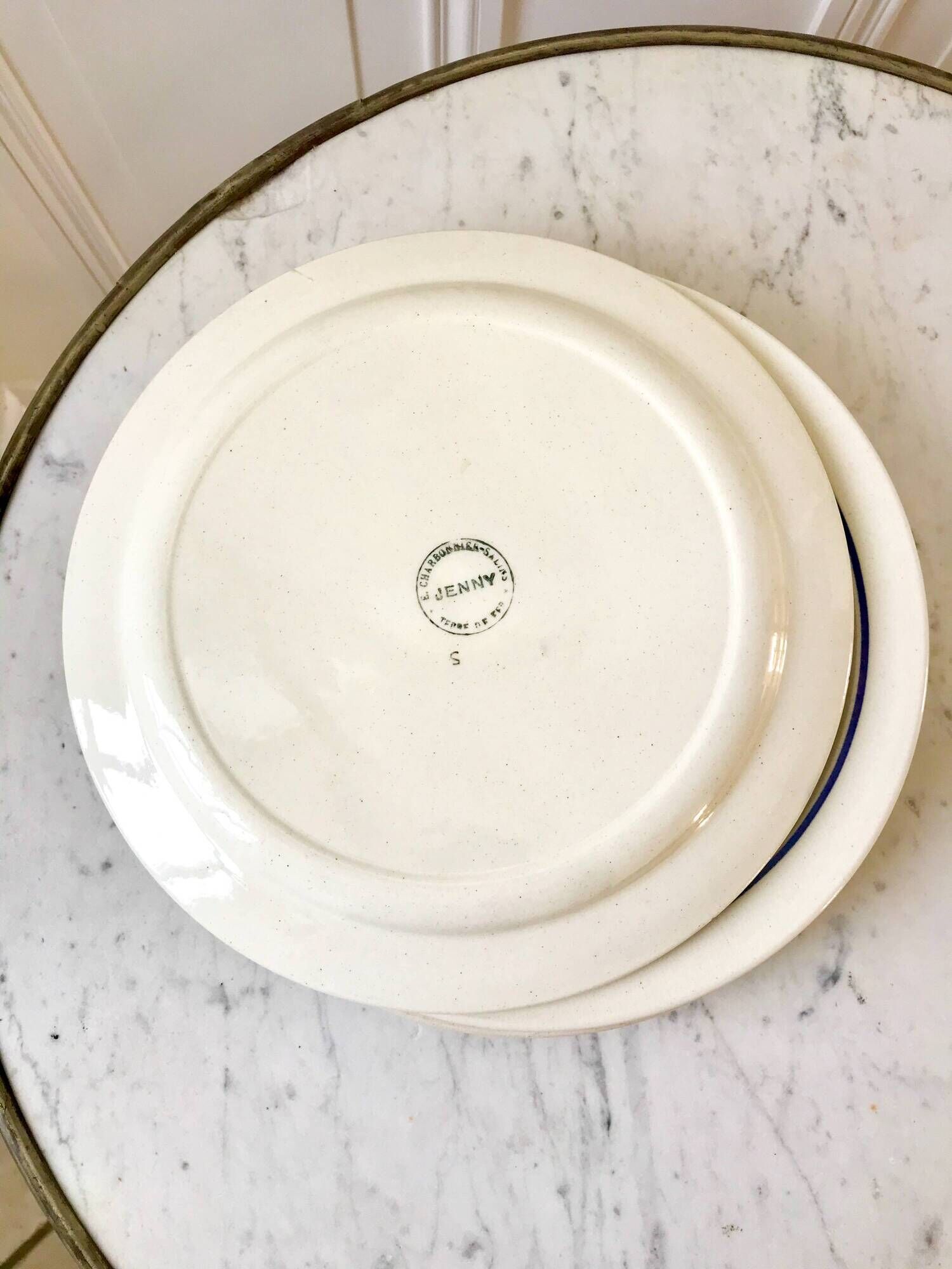 set of 6 flat plates in Terre de Fer Salins Jenny model early 20th century