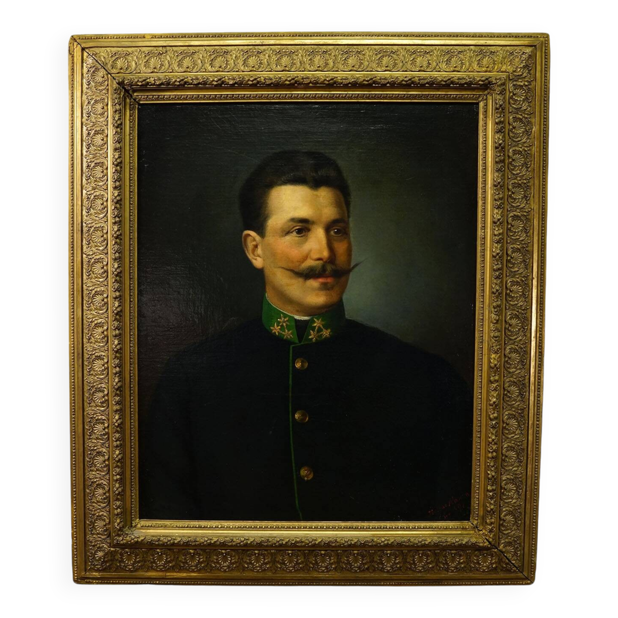 Old oil painting, portrait of a folkloric Austrian man, Vienna 1892.