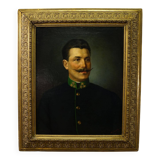 Old oil painting, portrait of a folkloric Austrian man, Vienna 1892.