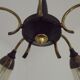 French Vintage Retro Mid Century Black & Gold 5 Arm Chandelier Glass Shades 5080