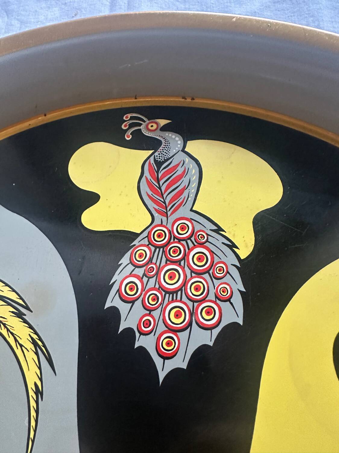 Round Vintage 1950s Tin Plate painted in the Style of Jean