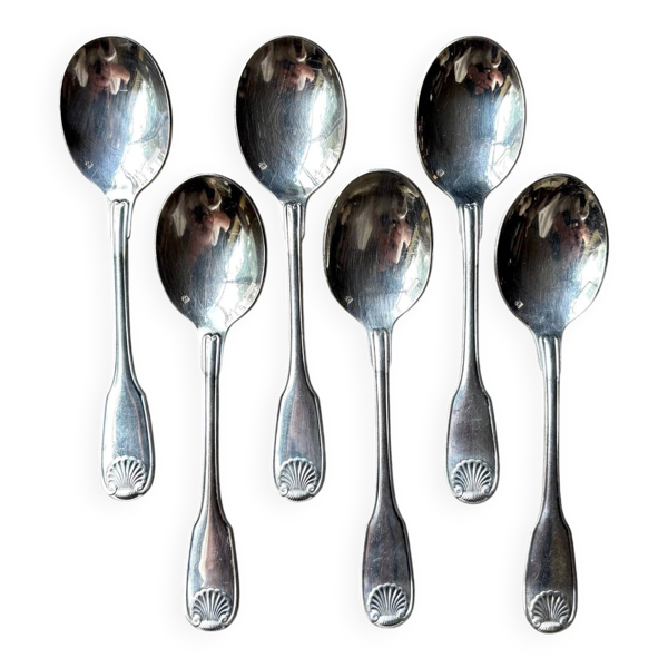 6 petites cuillères à glace Christofle en métal argenté, décor coquille