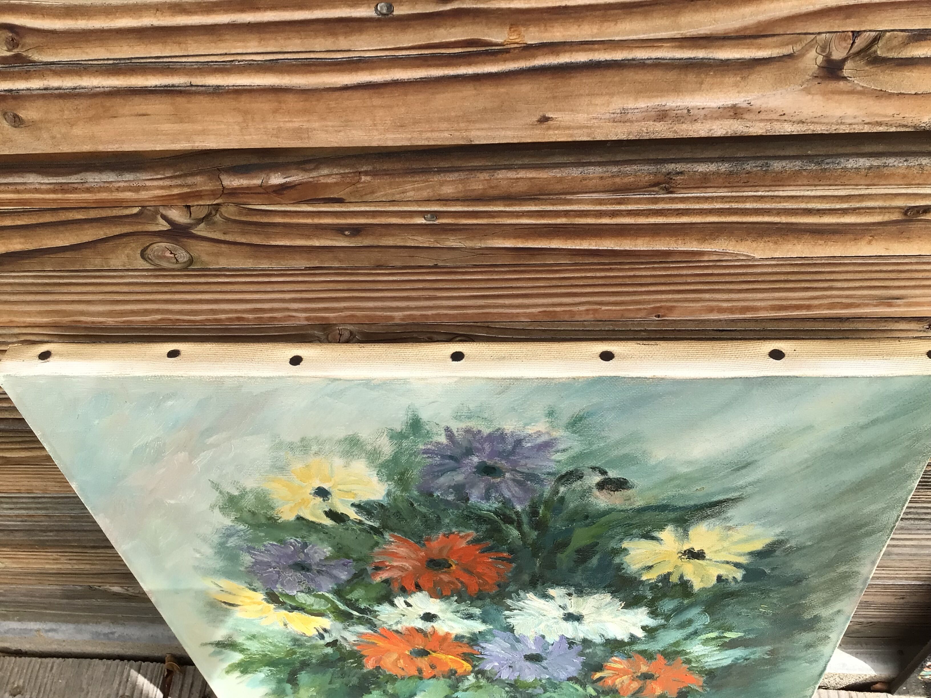 Oil bouquet table signed JM. Salve 1985