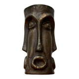 Abstract vase with a brutalist bronze face from the mid-century.