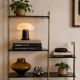 Brushed gold aluminium shelf and smoked glass from the 1970s.