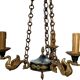 Lucien gau chandelier pendant lamp in bronze with swan decoration.